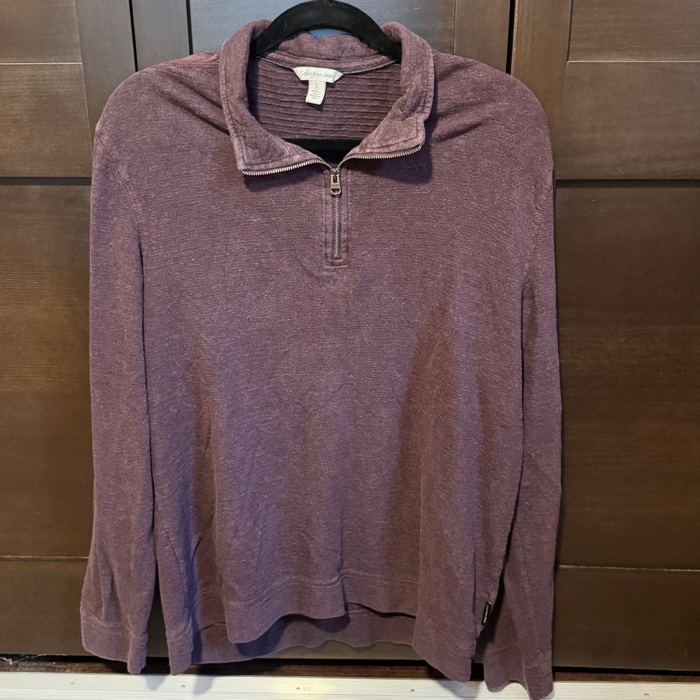 Calvin Klein Jeans Mens Purple 1/4 Zip Slub Knit Pullover Sweater Size L